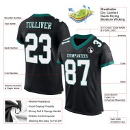 Custom Black White-Midnight Green Mesh Authentic Football Jersey Custom Black White-Midnight Green Mesh Authentic Football Jersey
